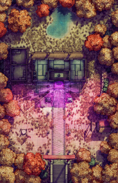 Hakurei Shrine Battlemap - overhead view japanese-style purple magical - Digital, Foundry VTT, Print