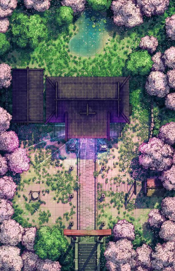Hakurei Shrine Battlemap - overhead view japanese temple - Digital, Foundry VTT, Print