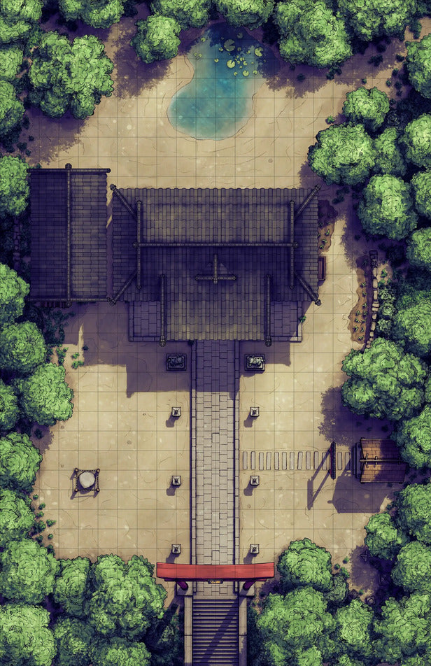 Hakurei Shrine Battlemap - overhead view japanese temple - Digital, Foundry VTT, Print