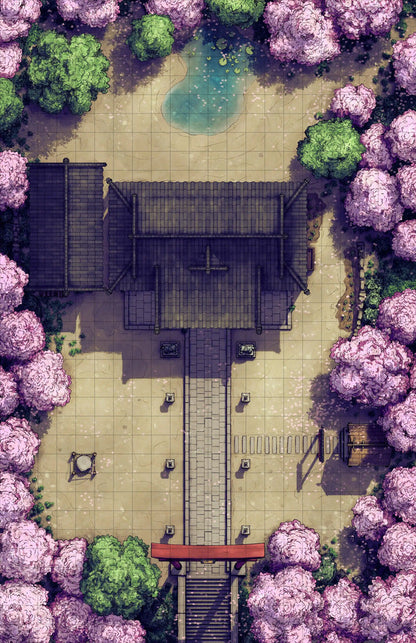 Hakurei Shrine Battlemap - overhead view japanese temple complex - Digital, Foundry VTT, Print