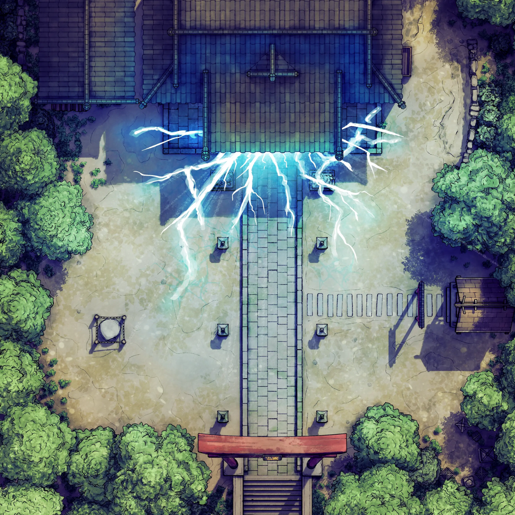 Hakurei Shrine Battlemap - overhead view temple - Digital, Foundry VTT, Print