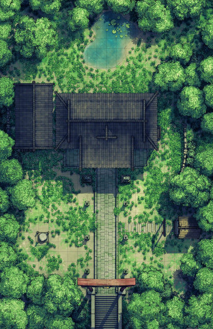Hakurei Shrine Battlemap - overhead view temple complex - Digital, Foundry VTT, Print