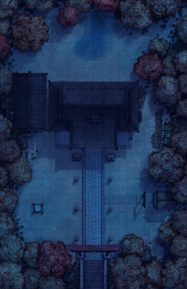 Hakurei Shrine Battlemap - overhead view temple complex - Digital, Foundry VTT, Print