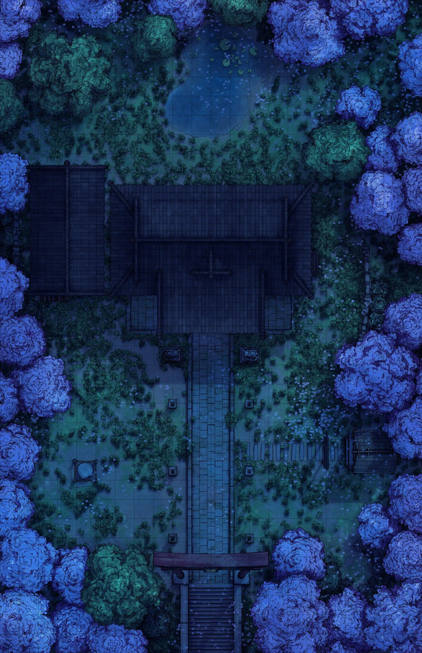Hakurei Shrine Battlemap - overhead view temple forest - Digital, Foundry VTT, Print