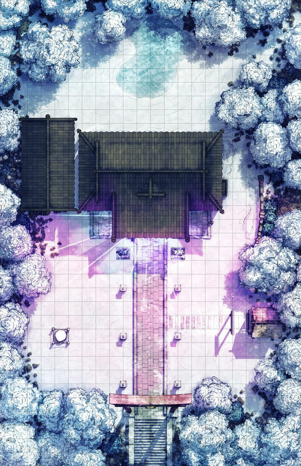 Hakurei Shrine Battlemap - snowy temple complex - Digital, Foundry VTT, Print