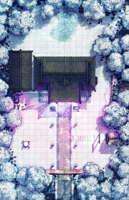 Hakurei Shrine Battlemap - snowy temple complex - Digital, Foundry VTT, Print