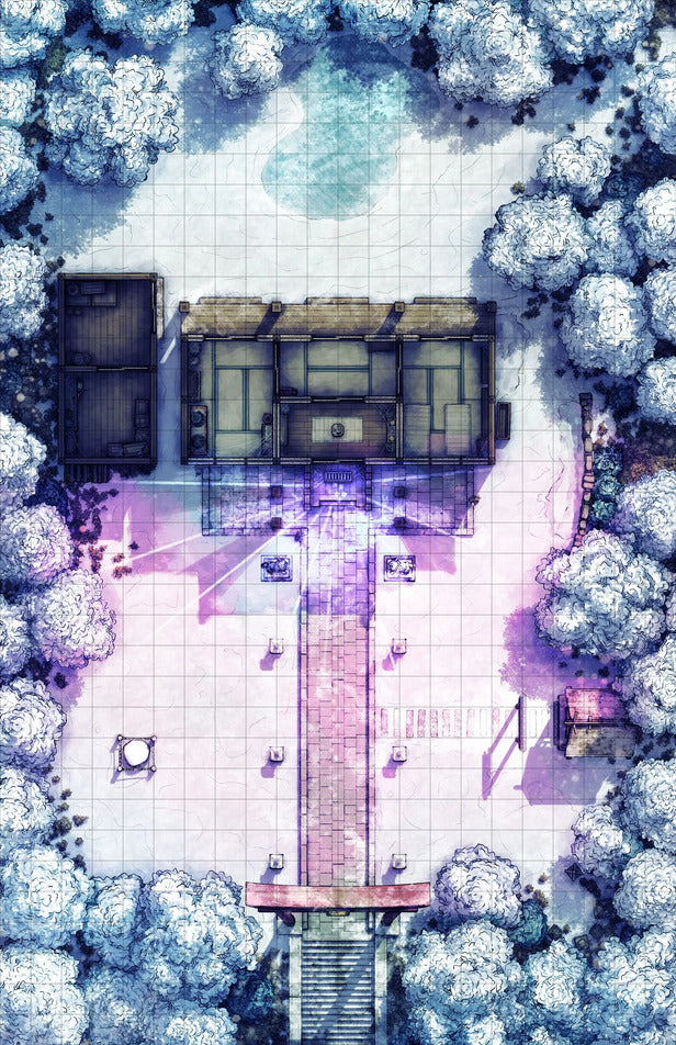 Hakurei Shrine Battlemap - snowy temple complex - Digital, Foundry VTT, Print