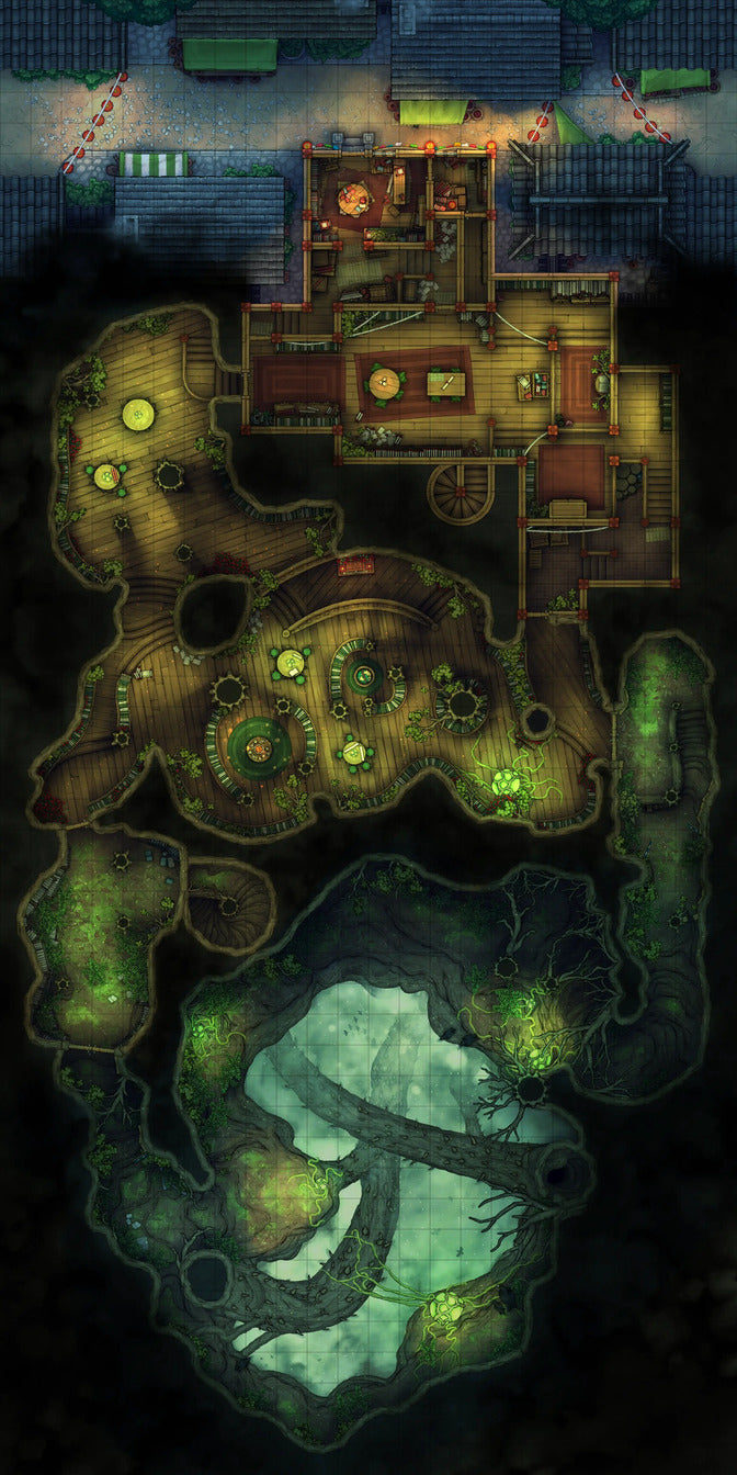 Hidden Spirit Tree Library Battlemap - golden ornate clock tower intricate - Digital, Foundry VTT, Print