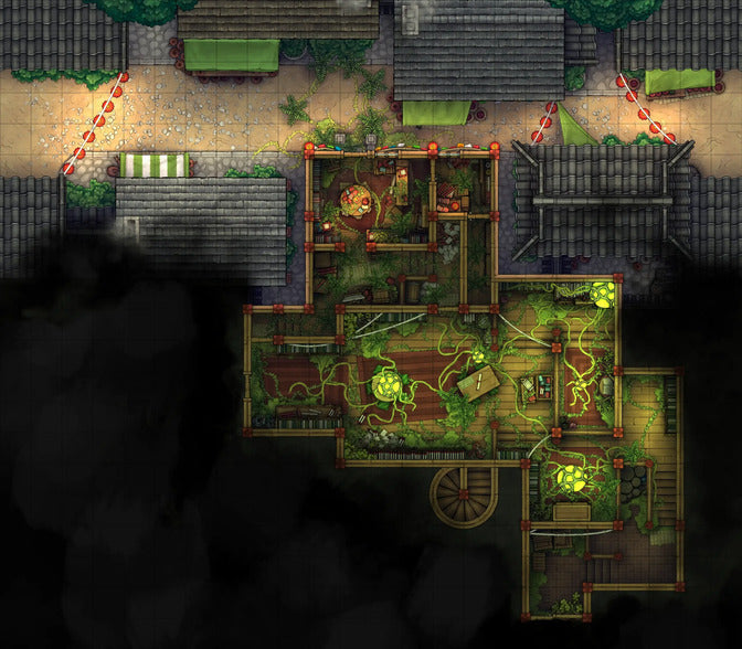 Hidden Spirit Tree Library Battlemap - green brown wooden garden maze - Digital, Foundry VTT, Print