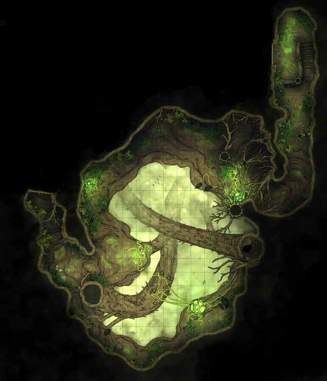 Hidden Spirit Tree Library Battlemap - green dragon map intricate dark - Digital, Foundry VTT, Print