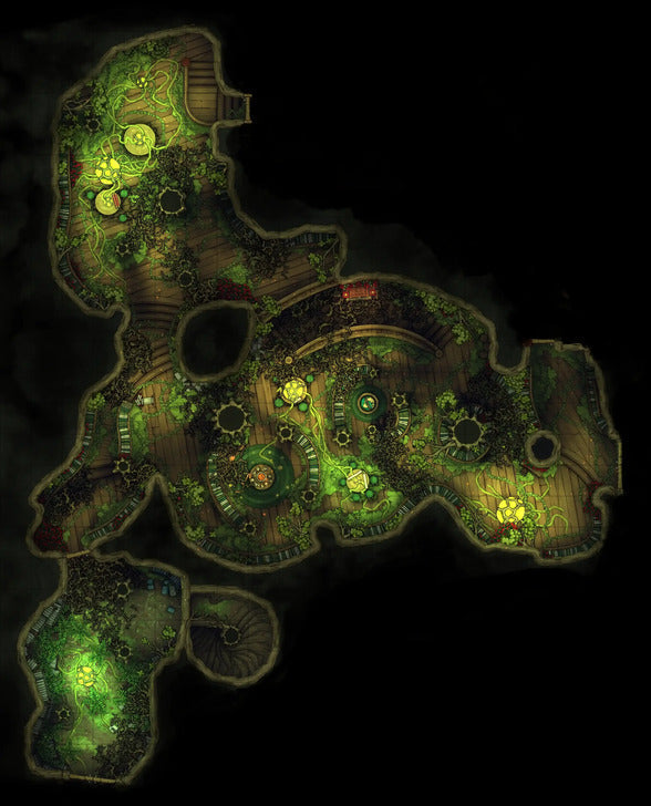 Hidden Spirit Tree Library Battlemap - green map circular landmarks pathways - Digital, Foundry VTT, Print
