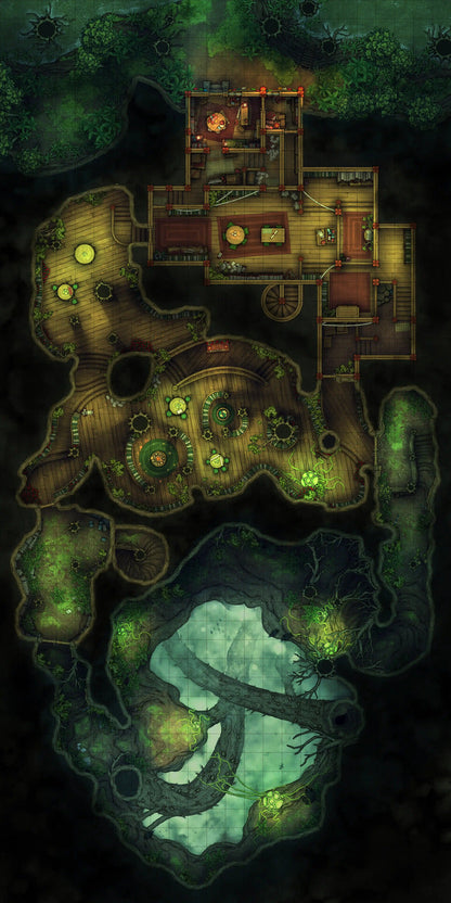 Hidden Spirit Tree Library Battlemap - steampunk-inspired clockwork mechanism intricate gears - Digital, Foundry VTT,