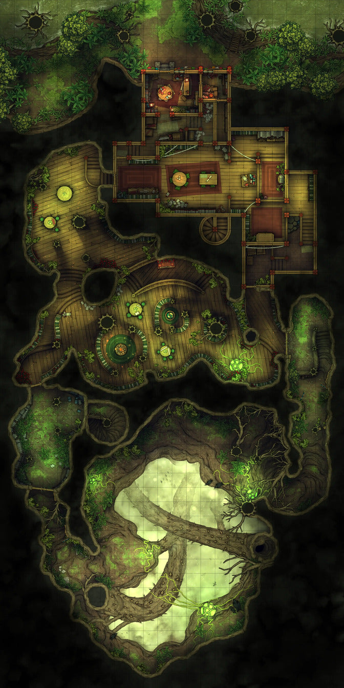 Hidden Spirit Tree Library Battlemap - steampunk-inspired clockwork engine model intricate - Digital, Foundry VTT, Print