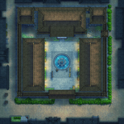 Imperial Caravanserai Post Station & Inn Battlemap - asian-style courtyard fountain - Digital, Foundry VTT, Print