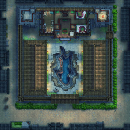 Imperial Caravanserai Post Station & Inn Battlemap - asian-themed courtyard central chasm - Digital, Foundry VTT, Print