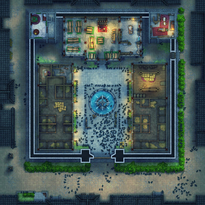 Imperial Caravanserai Post Station & Inn Battlemap - crowded town square - Digital, Foundry VTT, Print