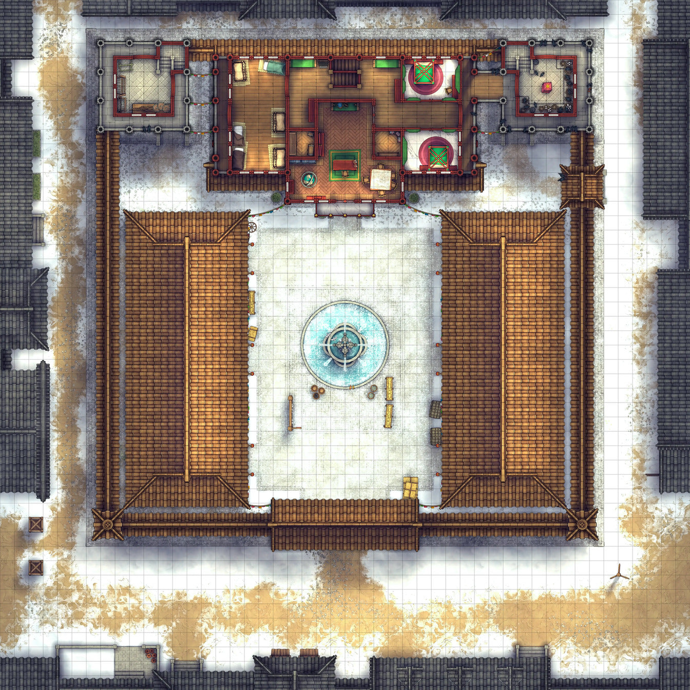 Imperial Caravanserai Post Station & Inn Battlemap - elaborate asian palace complex - Digital, Foundry VTT, Print