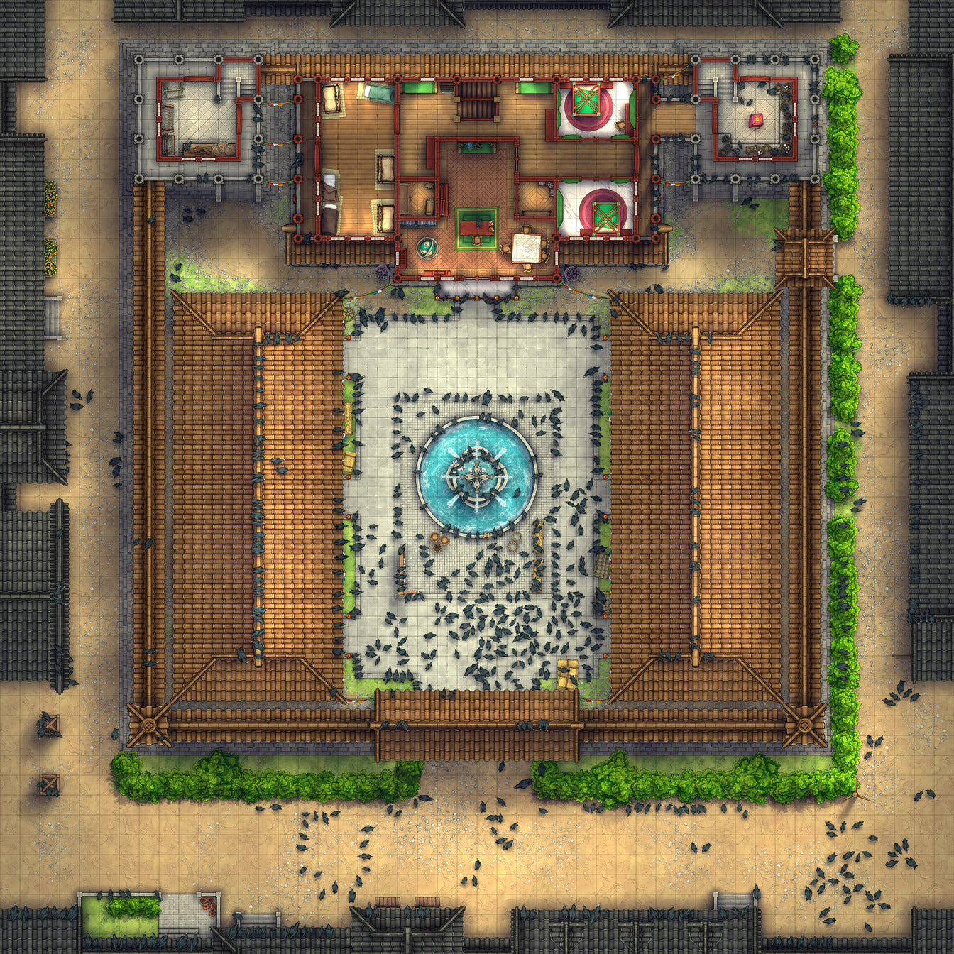 Imperial Caravanserai Post Station & Inn Battlemap - elaborate asian palace complex - Digital, Foundry VTT, Print