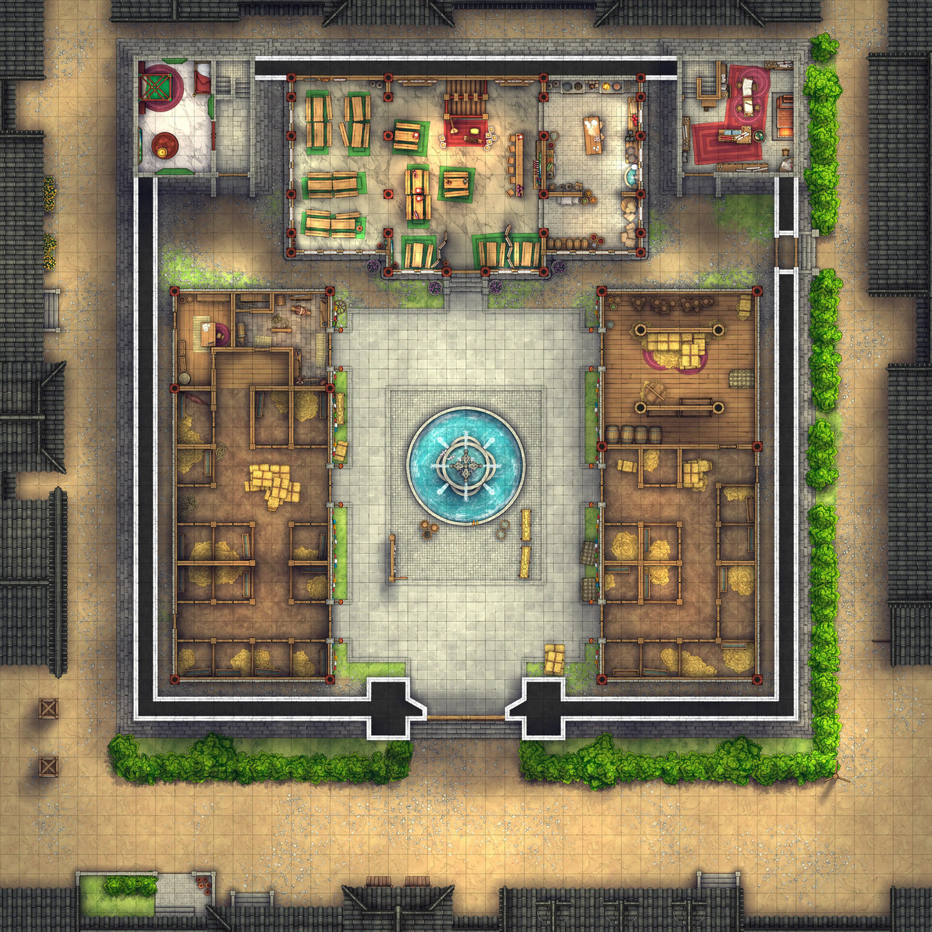 Imperial Caravanserai Post Station & Inn Battlemap - elaborate town square - Digital, Foundry VTT, Print