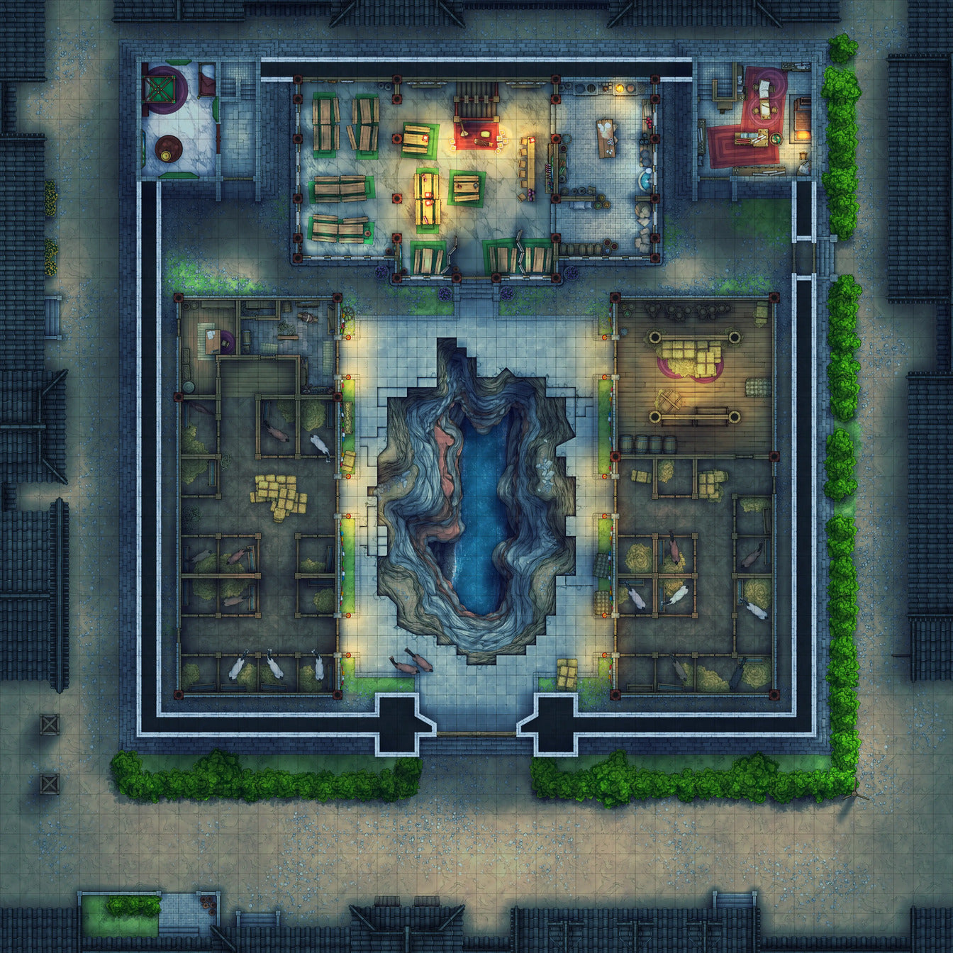 Imperial Caravanserai Post Station & Inn Battlemap - fantasy city map - Digital, Foundry VTT, Print