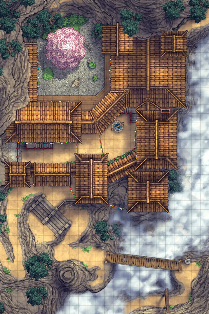 Iron Gate Monk Monastery Battlemap - asian-style complex - Digital, Foundry VTT, Print