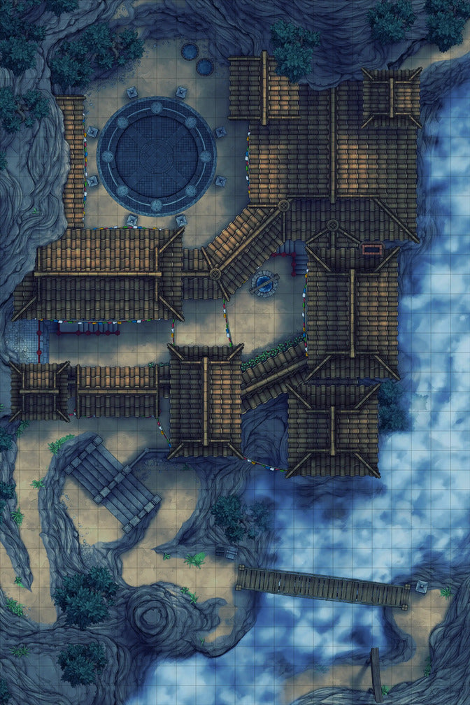 Iron Gate Monk Monastery Battlemap - cliffside temple complex - Digital, Foundry VTT, Print