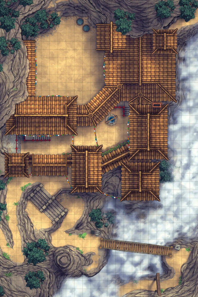 Iron Gate Monk Monastery Battlemap - cliffside temple complex - Digital, Foundry VTT, Print