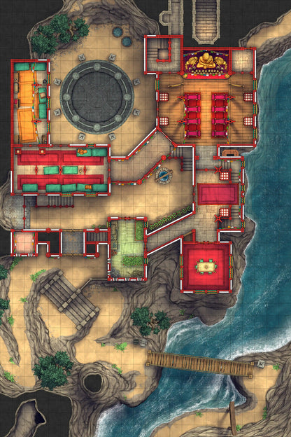 Iron Gate Monk Monastery Battlemap - detailed fantasy map - Digital, Foundry VTT, Print