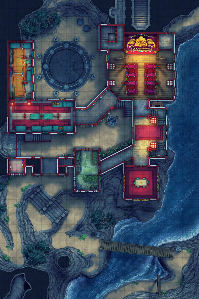 Iron Gate Monk Monastery Battlemap - detailed map - Digital, Foundry VTT, Print