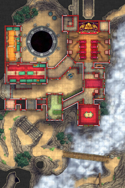Iron Gate Monk Monastery Battlemap - elaborate fantasy map - Digital, Foundry VTT, Print