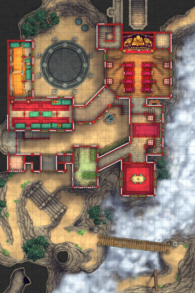 Iron Gate Monk Monastery Battlemap - elaborate temple map - Digital, Foundry VTT, Print