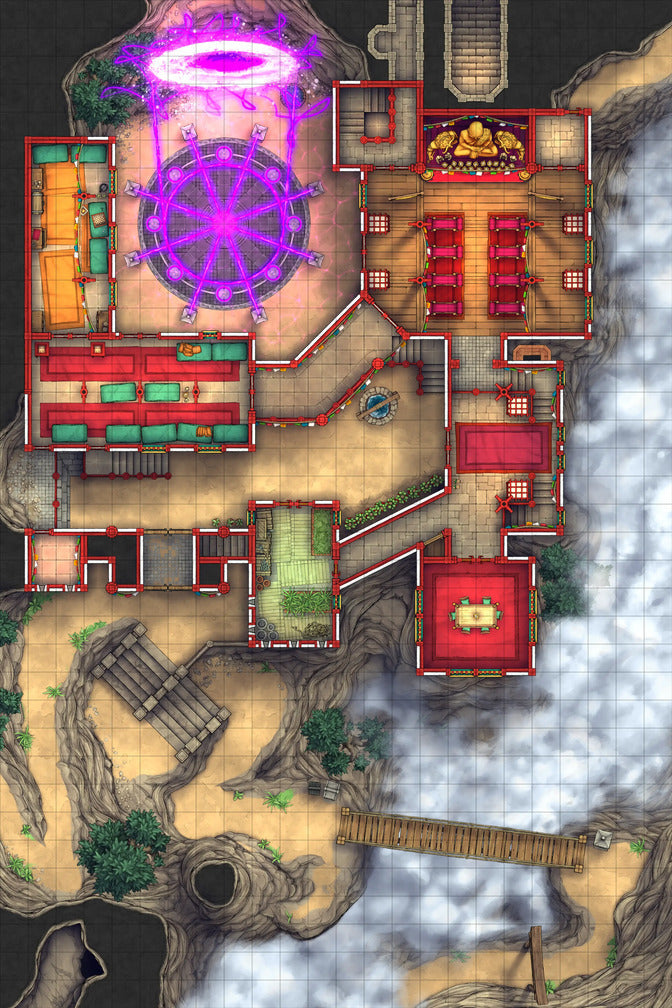 Iron Gate Monk Monastery Battlemap - fantasy battle map - Digital, Foundry VTT, Print