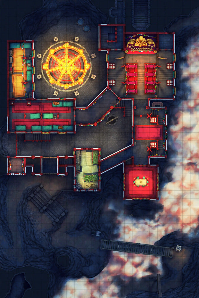 Iron Gate Monk Monastery Battlemap - fantasy temple battle map - Digital, Foundry VTT, Print