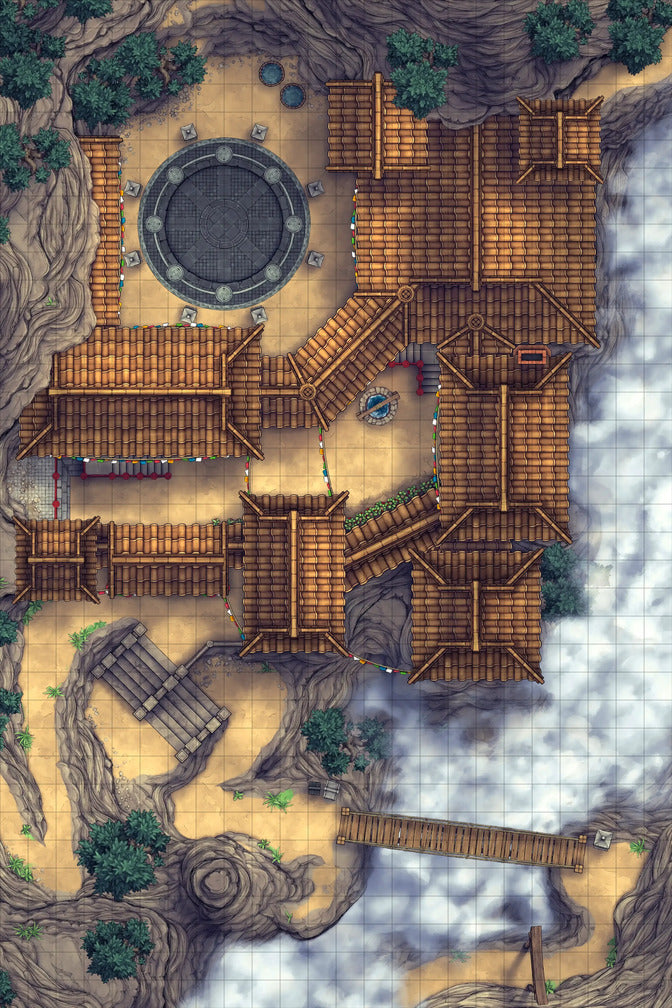 Iron Gate Monk Monastery Battlemap - mountain monastery complex - Digital, Foundry VTT, Print