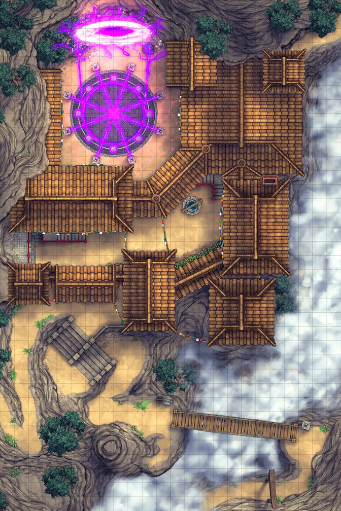 Iron Gate Monk Monastery Battlemap - overhead view fantasy temple complex - Digital, Foundry VTT, Print
