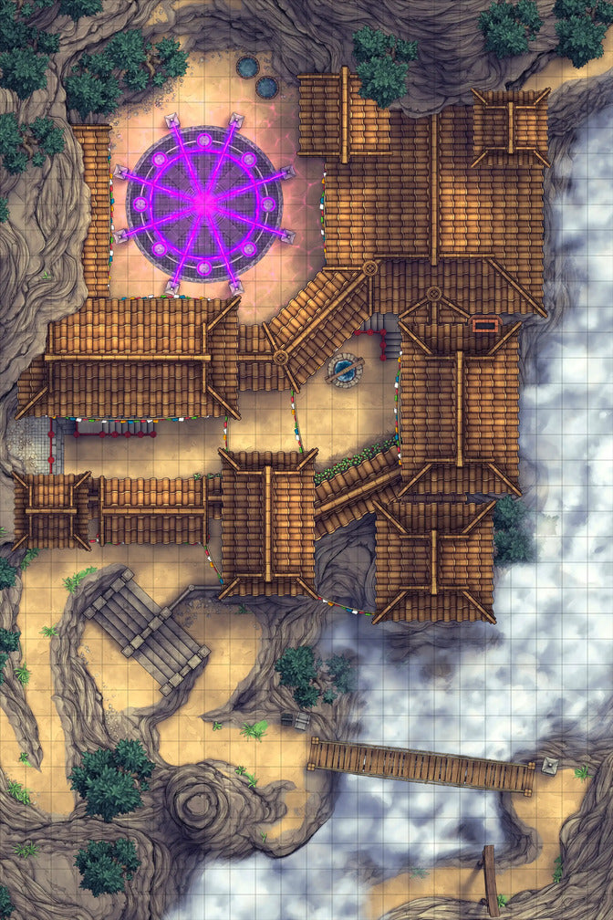 Iron Gate Monk Monastery Battlemap - overhead view temple complex - Digital, Foundry VTT, Print