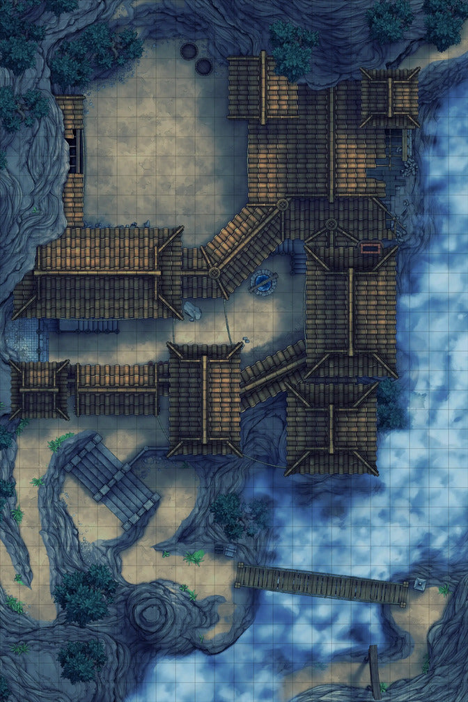 Iron Gate Monk Monastery Battlemap - overhead view village - Digital, Foundry VTT, Print
