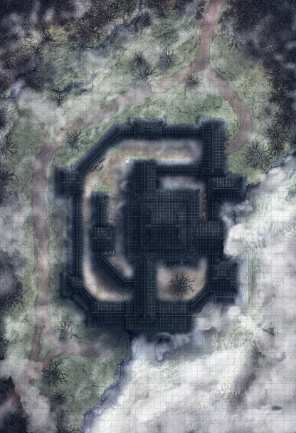 Japanese Castle Exterior Battlemap - dark complex fortress - Digital, Foundry VTT, Print