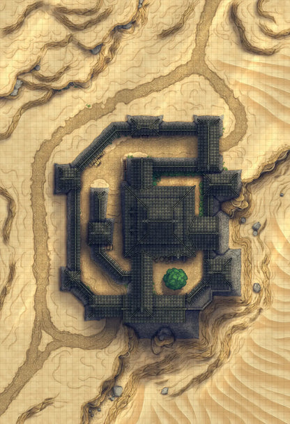 Japanese Castle Exterior Battlemap - desert fortress battle map - Digital, Foundry VTT, Print