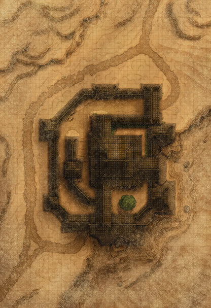 Japanese Castle Exterior Battlemap - desert fortress ruin - Digital, Foundry VTT, Print