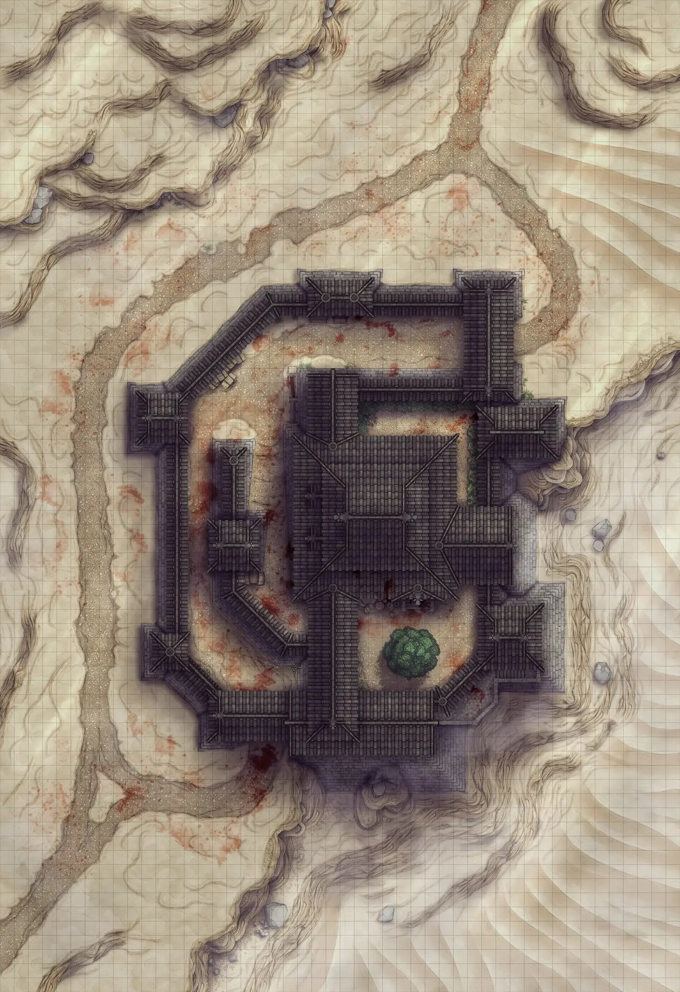 Japanese Castle Exterior Battlemap - fortified desert stronghold - Digital, Foundry VTT, Print