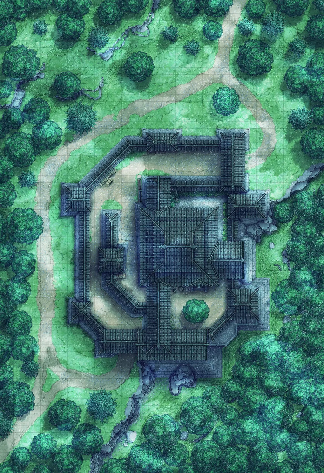 Japanese Castle Exterior Battlemap - fortified stone castle - Digital, Foundry VTT, Print
