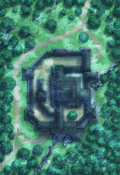 Japanese Castle Exterior Battlemap - fortified stone castle - Digital, Foundry VTT, Print