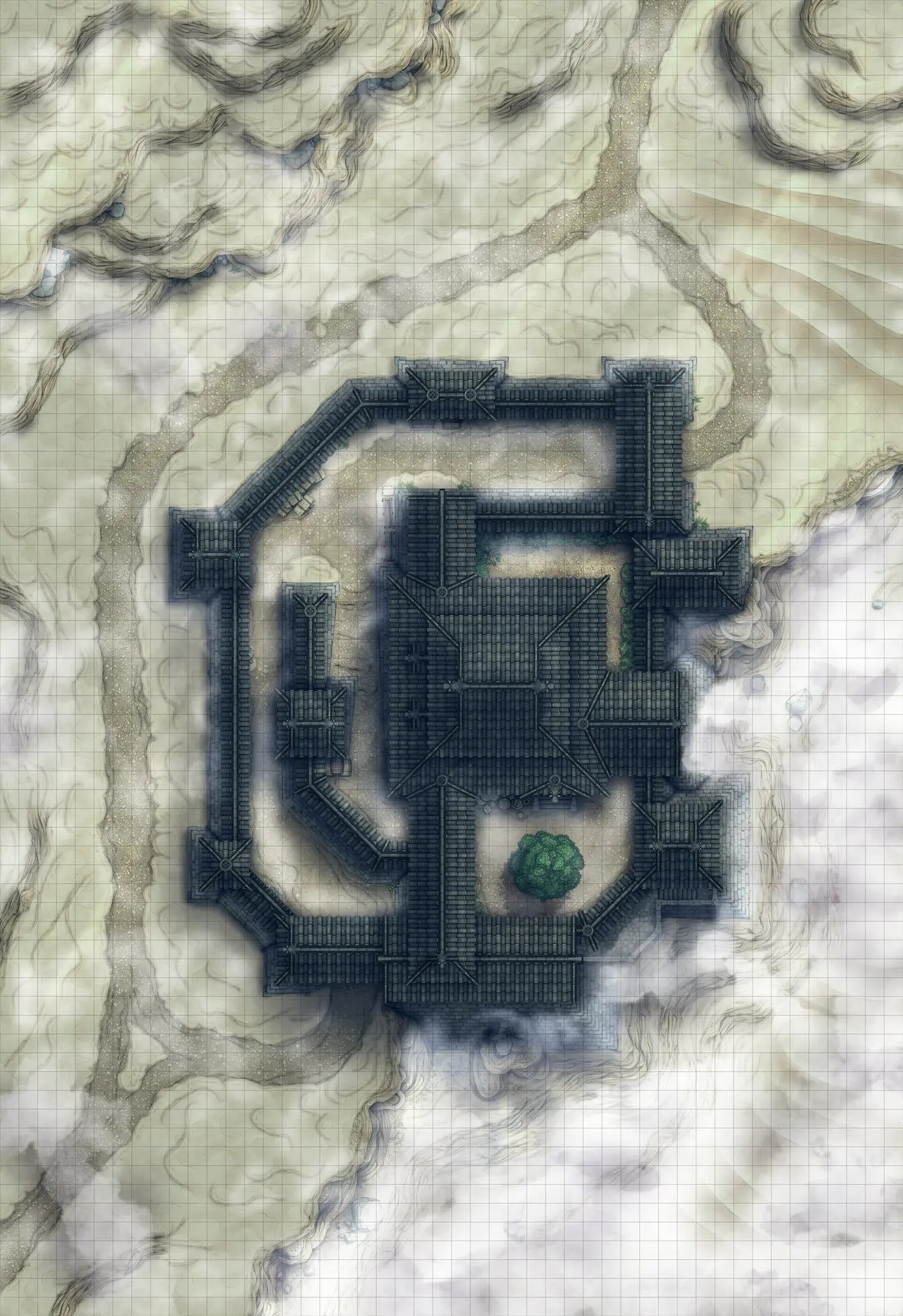 Japanese Castle Exterior Battlemap - fortified stone structure - Digital, Foundry VTT, Print