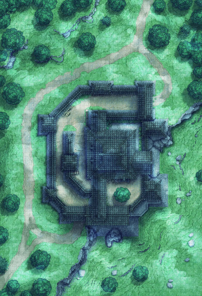 Japanese Castle Exterior Battlemap - overhead view stone fortress - Digital, Foundry VTT, Print