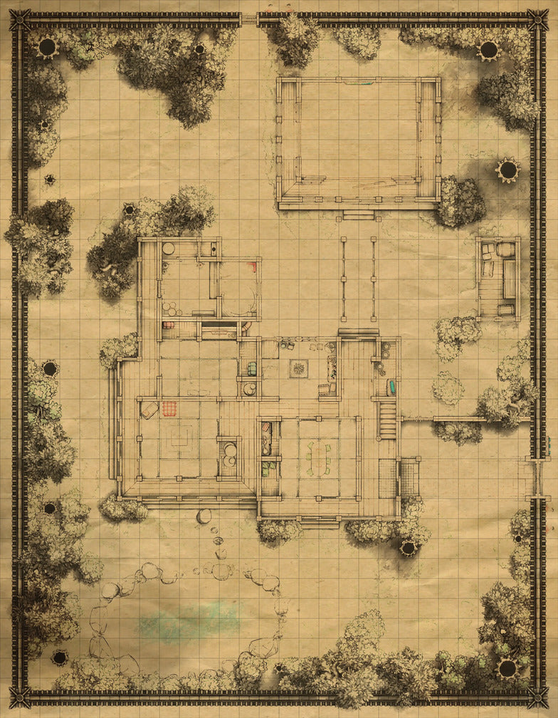 Japanese Manor - Tendo Dojo Battlemap - detailed estate map - Digital, Foundry VTT, Print