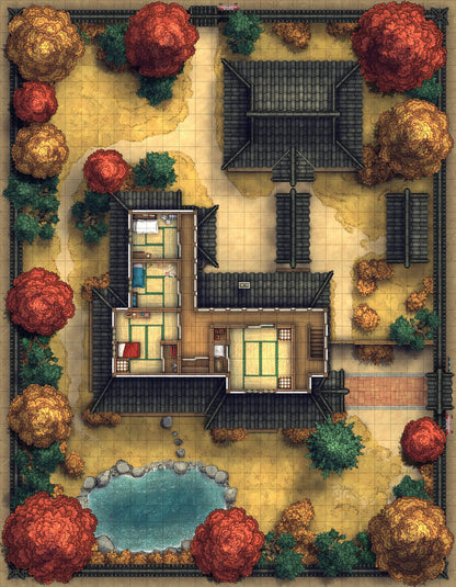 Japanese Manor - Tendo Dojo Battlemap - japanese estate map - Digital, Foundry VTT, Print
