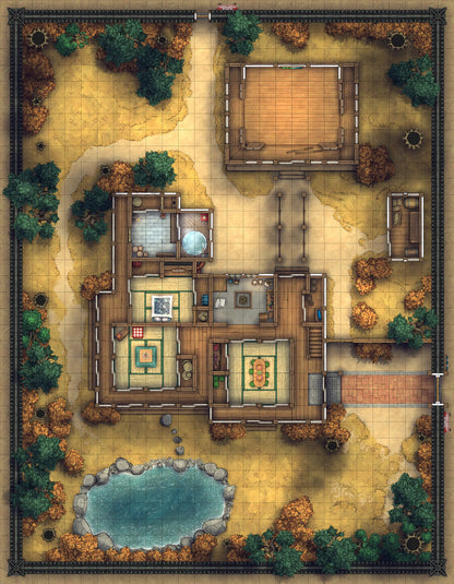Japanese Manor - Tendo Dojo Battlemap - japanese estate map - Digital, Foundry VTT, Print