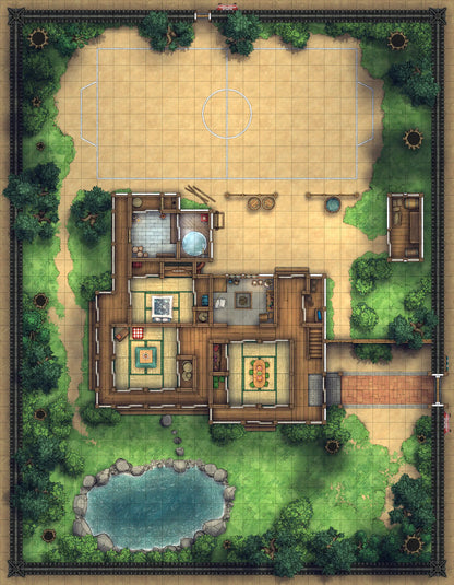 Japanese Manor - Tendo Dojo Battlemap - japanese estate map - Digital, Foundry VTT, Print
