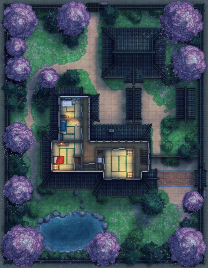 Japanese Manor - Tendo Dojo Battlemap - japanese estate map - Digital, Foundry VTT, Print